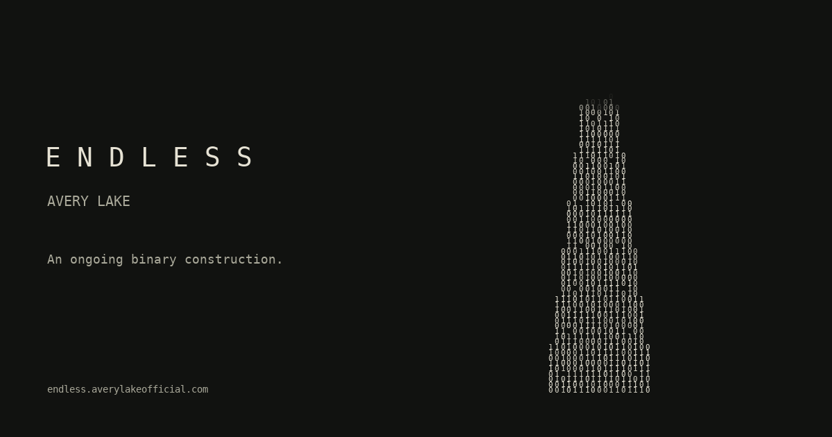 Endless: a tower constructed from zeros and ones against a dark field